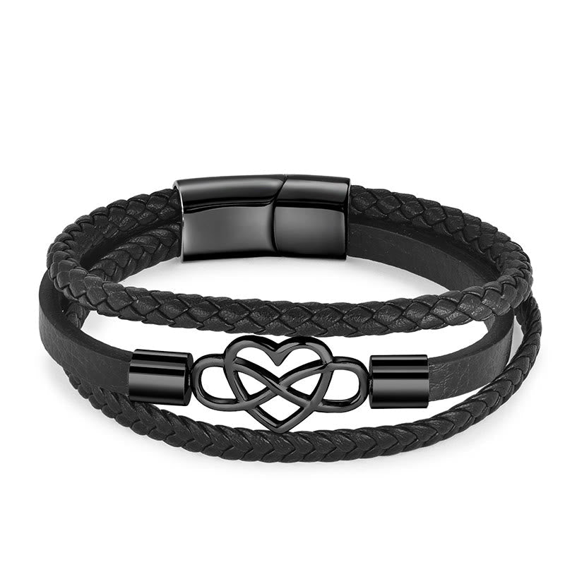Buddhist Blessing Geometric Leather Titanium Steel Strengthen Buckle Bracelet