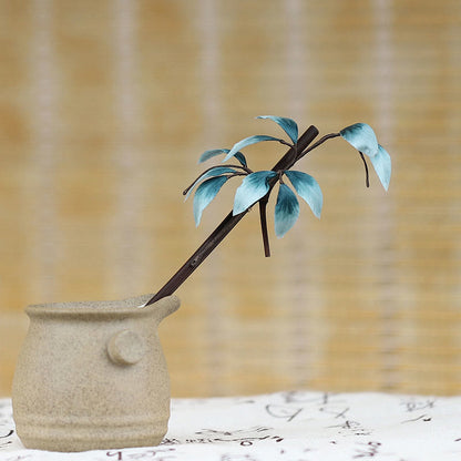 Buddhist Blessing Handmade Velvet Flower Bamboo Leaf Soft Hairpin