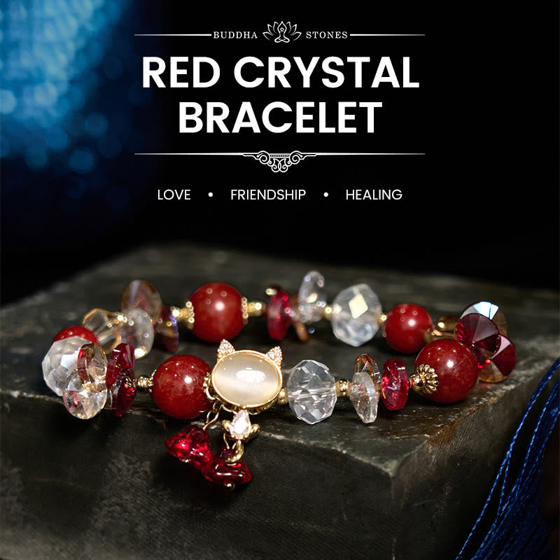 Buddhist Blessing Amethyst Green Crystal Red Crystal Cat Balance Bracelet