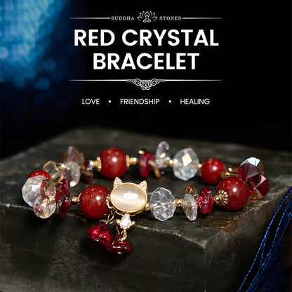 Buddhist Blessing Amethyst Green Crystal Red Crystal Cat Balance Bracelet