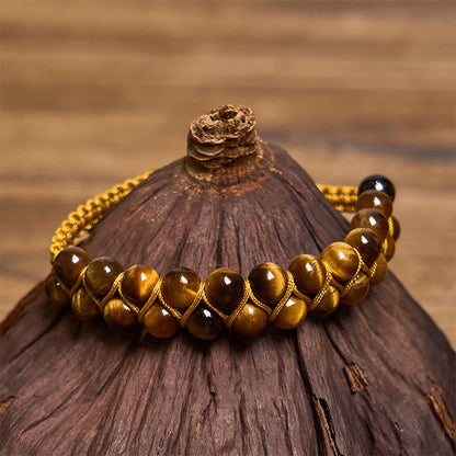 Buddhist Blessing Natural Tiger Eye Cinnabar Hand-woven Double Row Beads Protection Bracelet