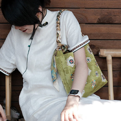 Buddhist Blessing Satin Su Embroidery Journey Shopping Shoulder Bag Handbag Crossbody Bag