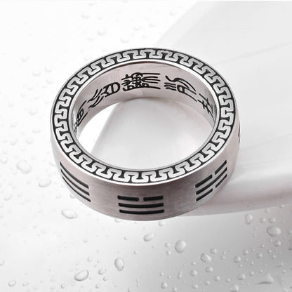 Buddhist Blessing Bagua Yin Yang Taoist Nine-Character Mantra Titanium Steel Harmony Ring