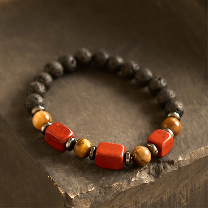 Buddhist Blessing Various Crystals Lava Rock Calm Bracelet