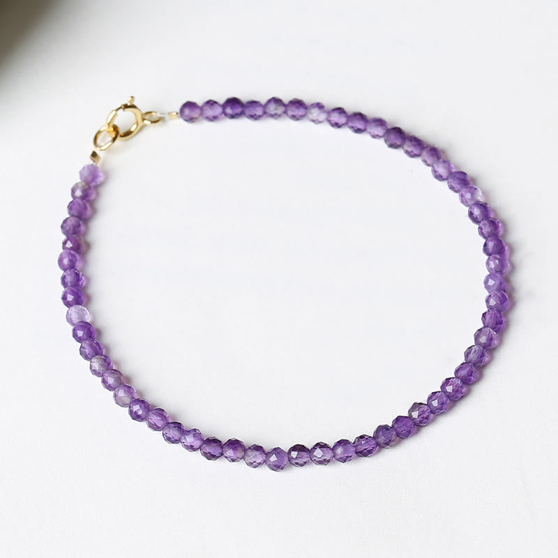 Buddhist Blessing 3mm Natural Amethyst Ultra-thin Beads 14k Gold Plated Copper Spiritual Awareness Bracelet
