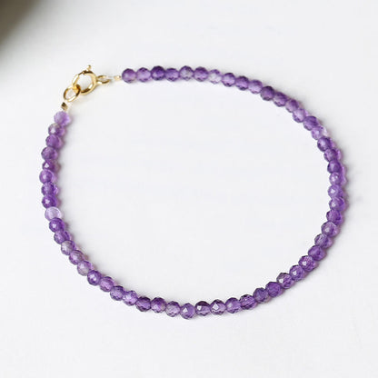 Buddhist Blessing 3mm Natural Amethyst Ultra-thin Beads 14k Gold Plated Copper Spiritual Awareness Bracelet