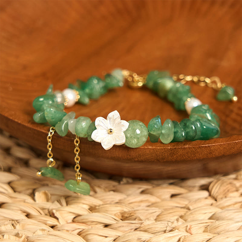 Buddhist Blessing Natural Strawberry Quartz Green Strawberry Quartz Super Seven Crystal Flower Healing Bracelet