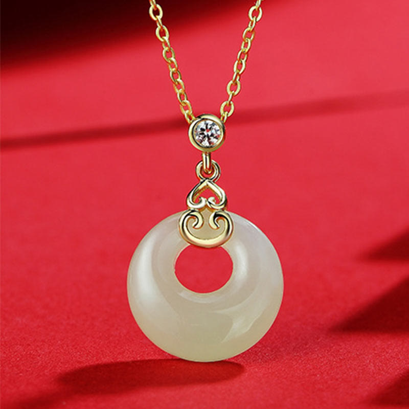 Buddhist Blessing 925 Sterling Silver Natural Hetian Jade Gourd Peace Buckle Zircon Luck Bracelet Necklace Pendant Earrings