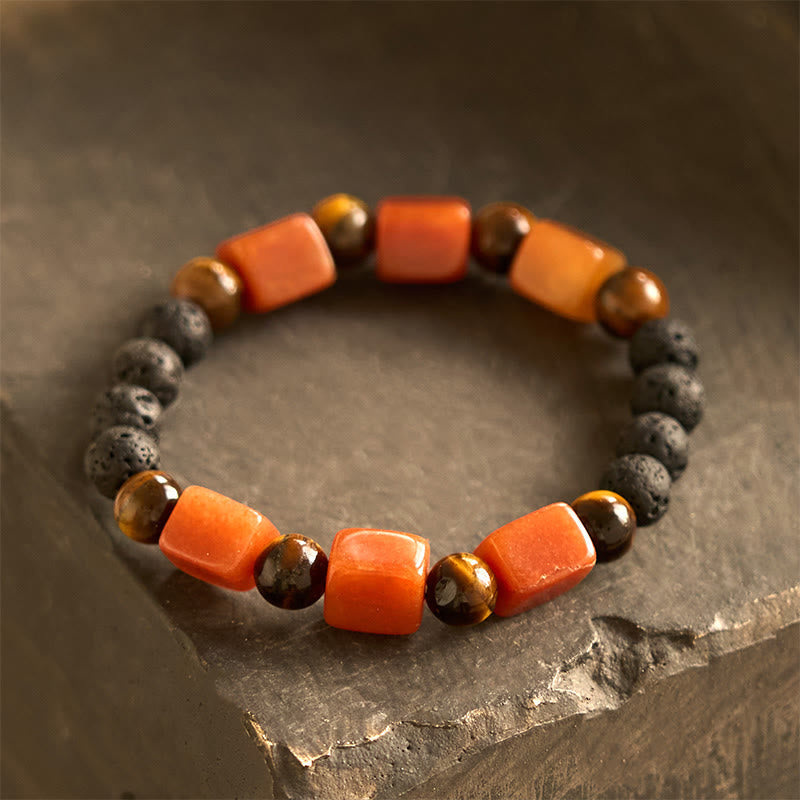 Buddhist Blessing Various Crystals Cube Amethyst Lava Rock Support Bracelet