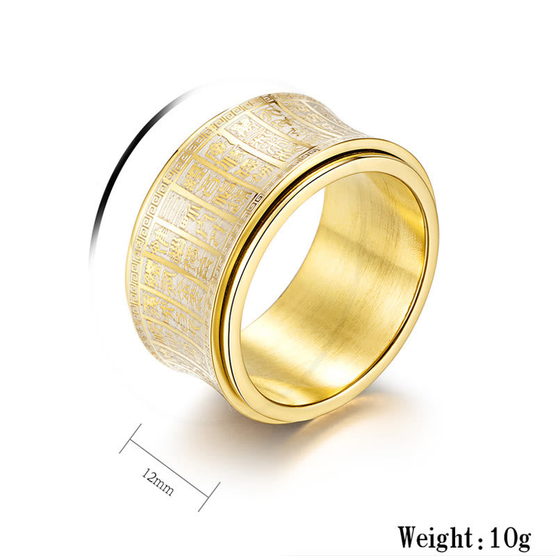 Buddhist Blessing Tibetan Seal Script Golden Light Mantra Titanium Steel Spinner Balance Ring