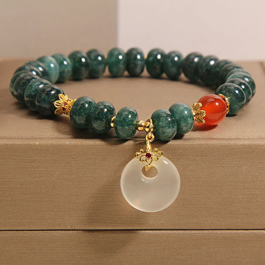 Buddhist Blessing Blue Jade Beads Peace Buckle Prosperity Bracelet