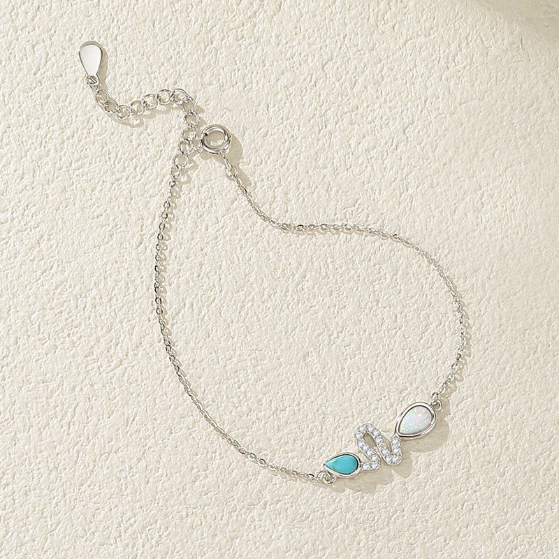 Buddhist Blessing 925 Sterling Silver Turquoise Opal Year Of The Snake Protection Bracelet