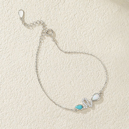 Buddhist Blessing 925 Sterling Silver Turquoise Opal Year Of The Snake Protection Bracelet