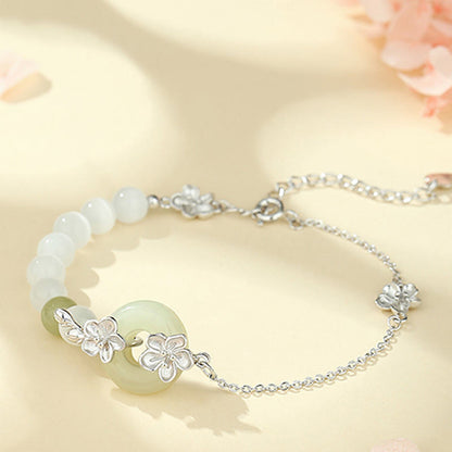 Buddhist Blessing Chrysoberyl Hetian Jade 999 Sterling Silver Love Bracelet