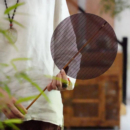 Buddhist Blessing Chinese Style Handmade Round Shaped Bamboo Long Handle Fan