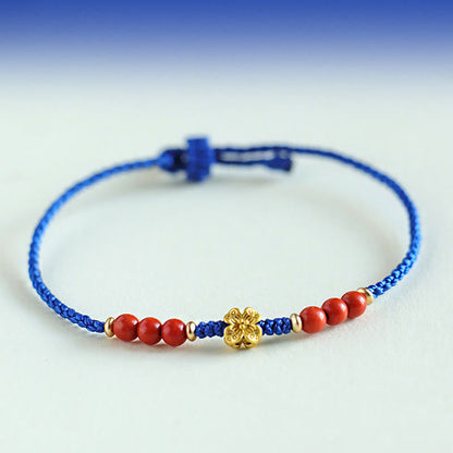 Buddhist Blessing Klein Blue String South Red Agate Garnet Copper Flower Power Bracelet