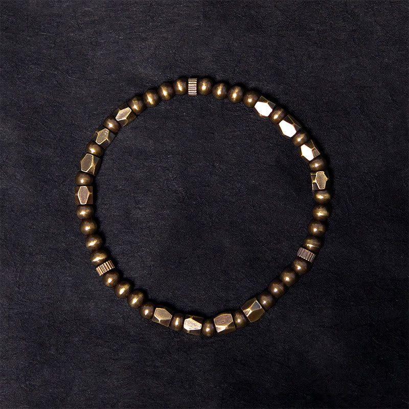 Buddhist Blessing Vintage Distressed Simple Design Copper Brass Beads Wealth Bracelet