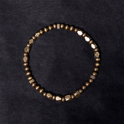 Buddhist Blessing Vintage Distressed Simple Design Copper Brass Beads Wealth Bracelet