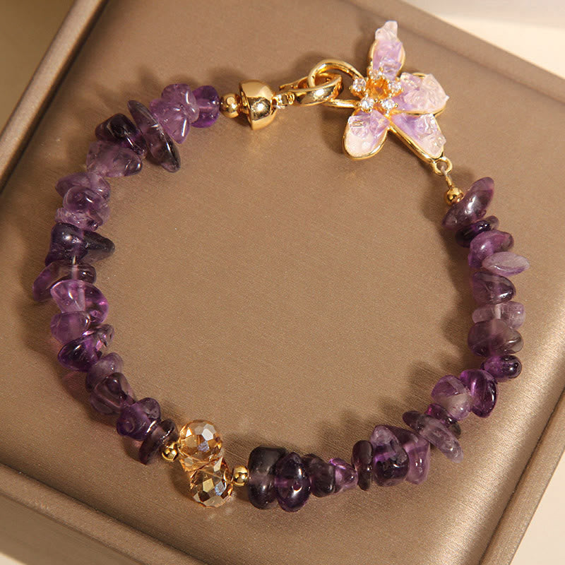 Buddhist Blessing Natural Irregular Gravel Amethyst Blue Crystal Wisteria Balance Bracelet