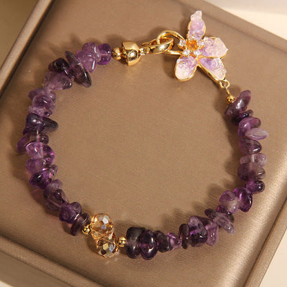 Buddhist Blessing Natural Irregular Gravel Amethyst Blue Crystal Wisteria Balance Bracelet