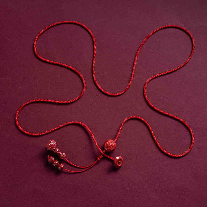 Buddhist Blessing Natural Cinnabar Chinese Zodiac Ruyi Handle Fu Character Lotus Blessing Red String Belly Chain