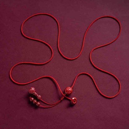 Buddhist Blessing Natural Cinnabar Chinese Zodiac Ruyi Handle Fu Character Lotus Blessing Red String Belly Chain