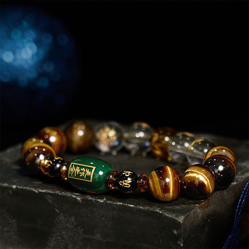 Buddhist Blessing Chinese Zodiac Tiger Eye White Crystal Courage Bracelet
