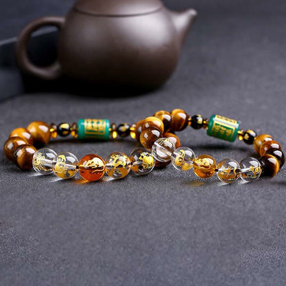 Buddhist Blessing Chinese Zodiac Tiger Eye White Crystal Courage Bracelet