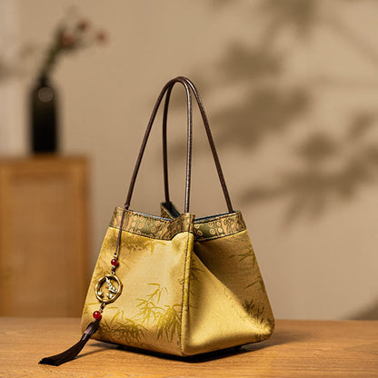 Buddhist Blessing Bamboo Branches Bead Pendant Tassel Xiangyunsha Silk Shoulder Bag Hangbags