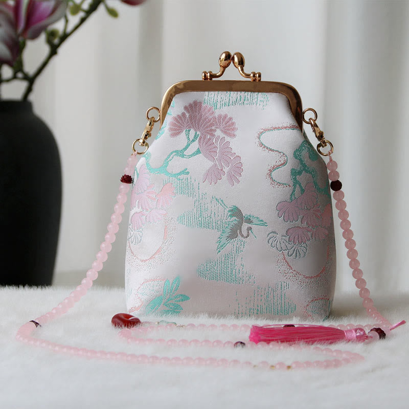Buddhist Blessing Retro Chinese Embroidery Pearl Chain Crossbody Bag Shoudler Bag
