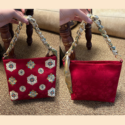 Buddhist Blessing Satin Su Embroidery Journey Shopping Shoulder Bag Handbag Crossbody Bag