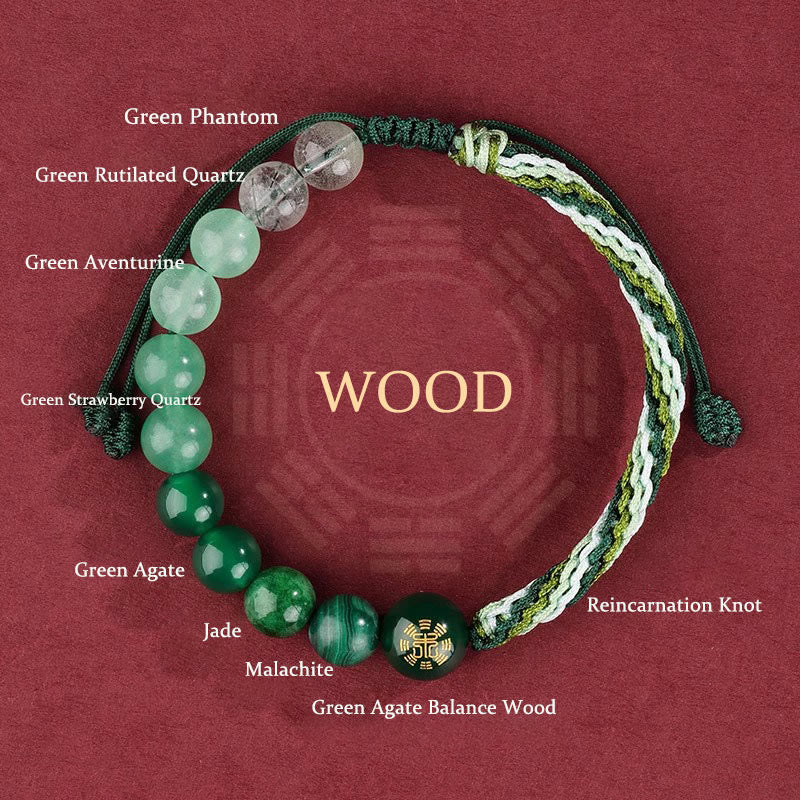 Buddhist Blessing Five Elements Various Crystal Agate Wealth Reincarnation Knot Braid Bracelet