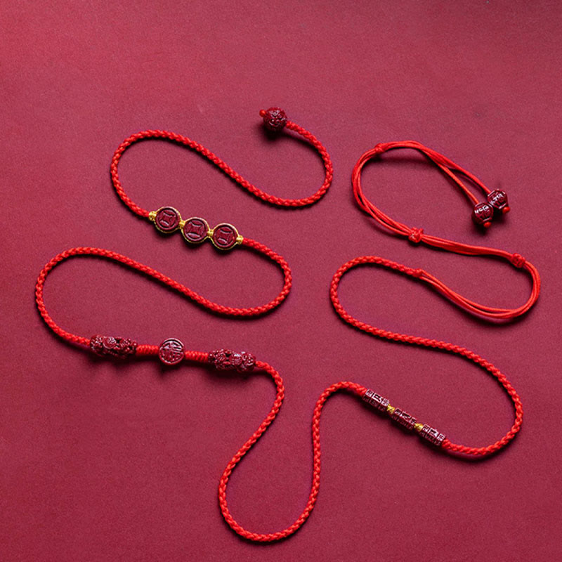 Buddhist Blessing Natural Cinnabar PiXiu Calm Blessing Red String Belly Chain