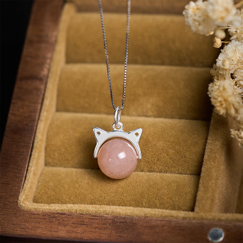 Buddhist Blessing 925 Sterling Silver Natural Orange Moonstone Cat Healing Necklace Pendant