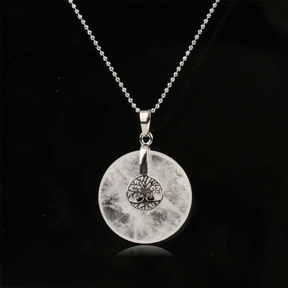 Buddhist Blessing Various Crystal Rose Quartz Green Aventurine Amethyst The Tree of Life Kindness Necklace Pendant