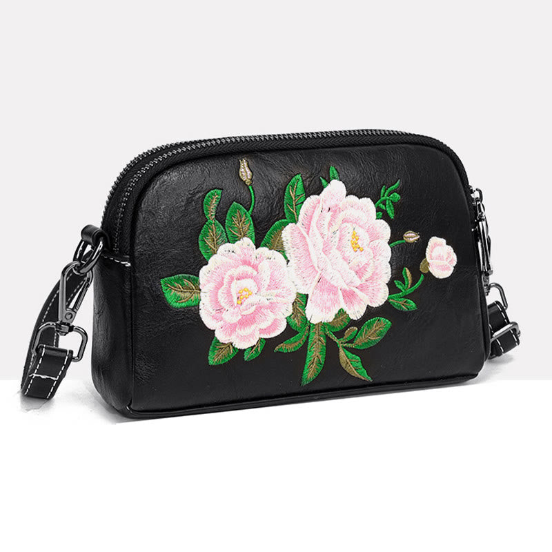 Buddhist Blessing Peony Pomegranate Flowers Su Embroidery Journey Shopping Purse Shoulder Bag Crossbody Bag
