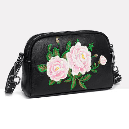 Buddhist Blessing Peony Pomegranate Flowers Su Embroidery Journey Shopping Purse Shoulder Bag Crossbody Bag