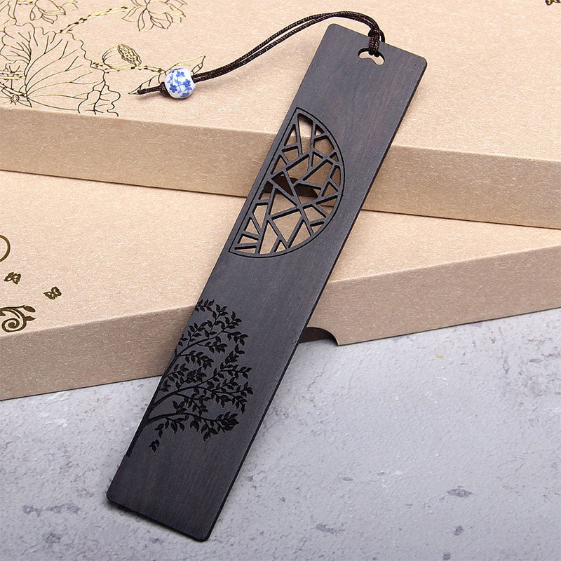 Buddhist Blessing The Tree of Life Ebony Wood Small Leaf Red Sandalwood Bookmarks With Gift Box