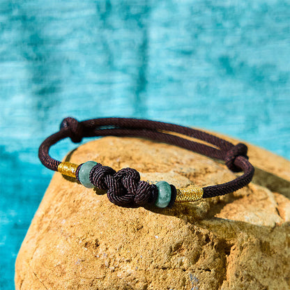 Buddhist Blessing Red String Jade Luck Fortune Knot Braided Couple Bracelet