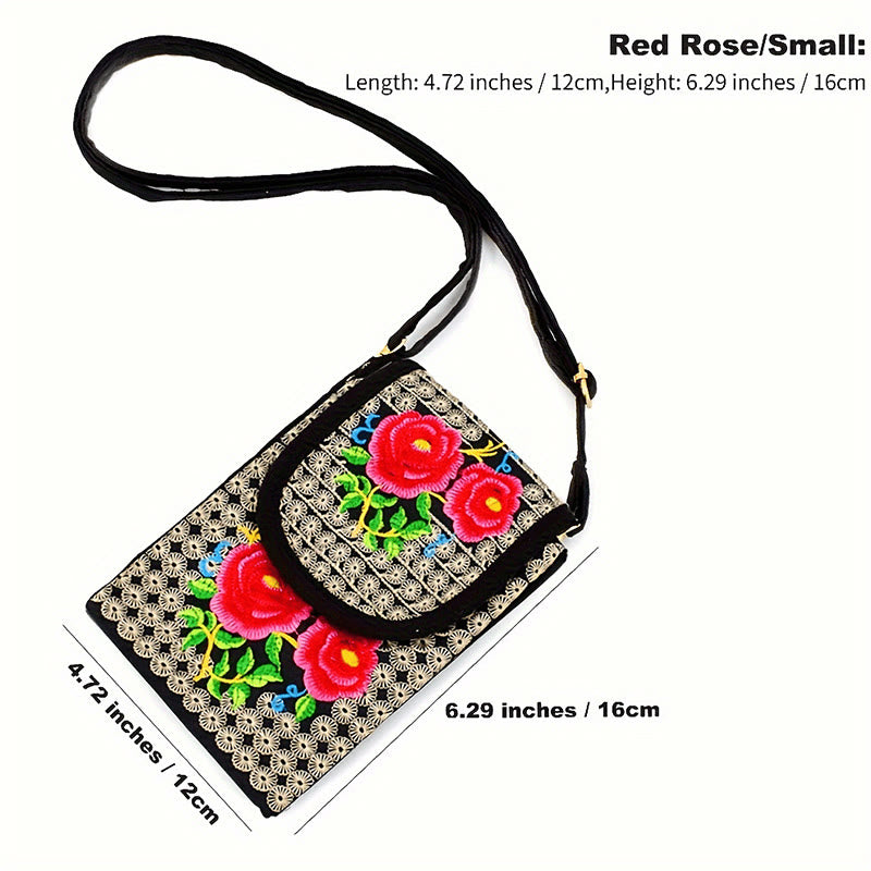 Buddhist Blessing Inula Flower Rose Embroidery Canvas Backpack Crossbody Bag