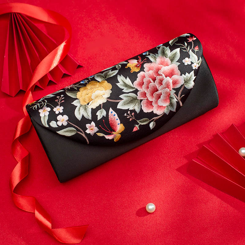 Buddhist Blessing Peony Tulip Su Embroidery Wedding Shopping Purse Handbag Crossbody Bag