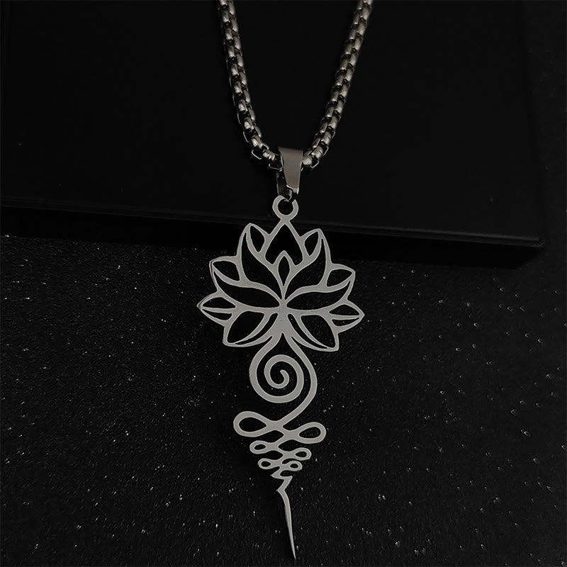 Buddhist Blessing Lotus Unalome Chakra Symbol Design Stainless Steel Enlightenment Necklace Pendant