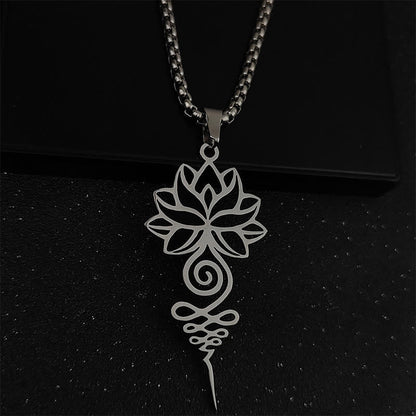 Buddhist Blessing Lotus Unalome Chakra Symbol Design Stainless Steel Enlightenment Necklace Pendant