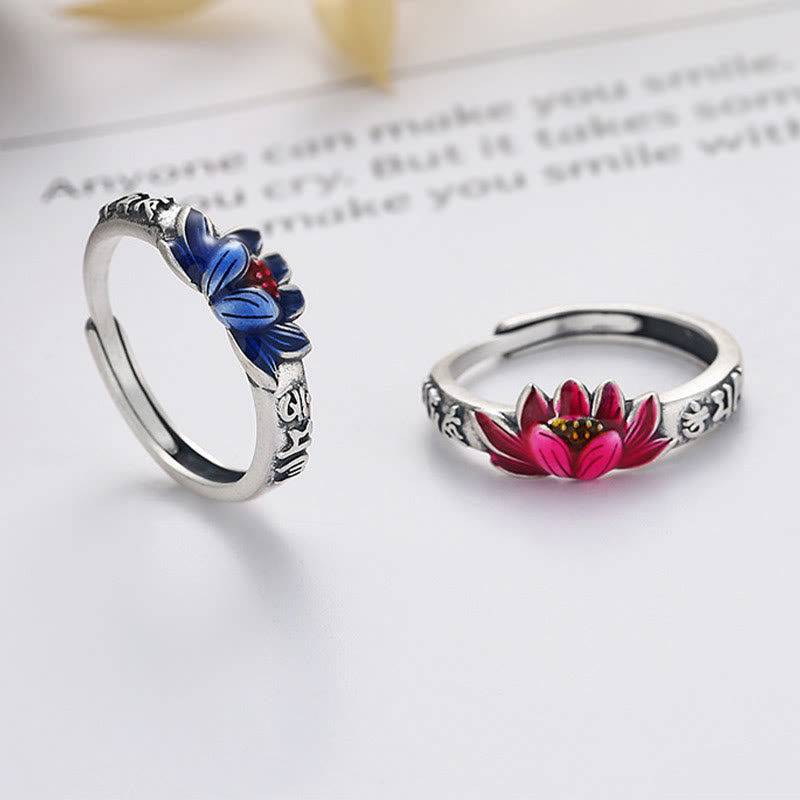 Buddhist Blessing 925 Sterling Silver Om Mani Padme Hum Lotus Relief Peace Ring