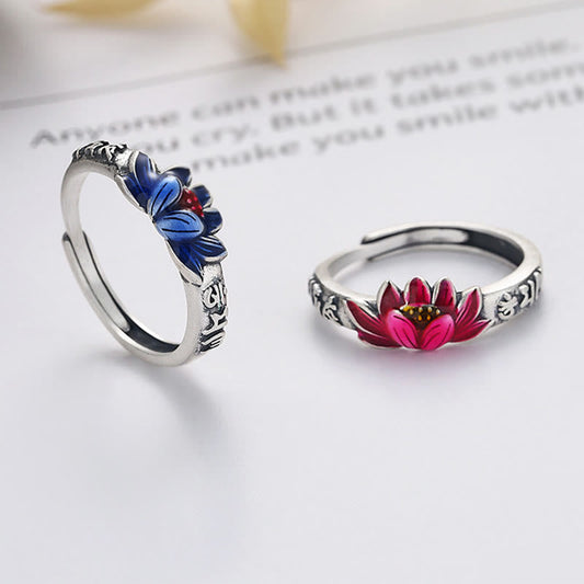 Buddhist Blessing 925 Sterling Silver Om Mani Padme Hum Lotus Relief Peace Ring