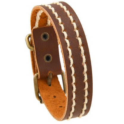 Buddhist Blessing Vintage Leather Adjustable Buckle Strengthen Bracelet