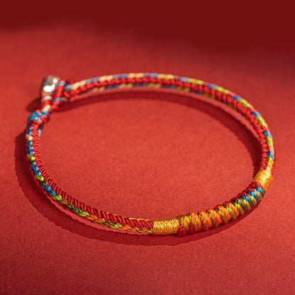 Buddhist Blessing Multicolor Red String Alloy 925 Sterling Silver Buckle Protection Bracelet