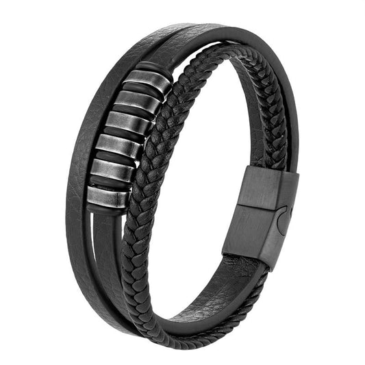 Buddhist Blessing Simple Titanium Steel Braided Three-layer Leather Buckle Calm Bracelet