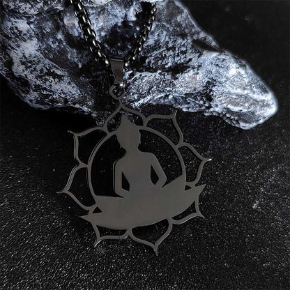 Buddhist Blessing Vintage Lotus Sitting Buddha Design Stainless Steel Enlightenment Necklace Pendant