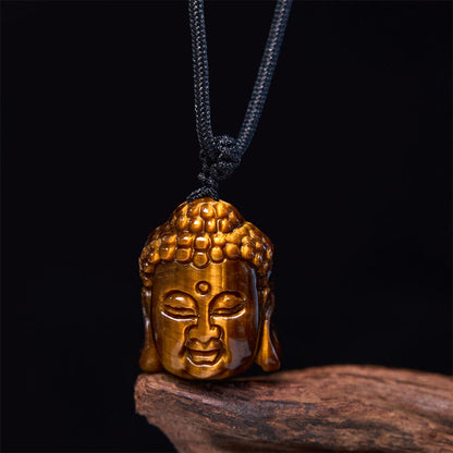 Buddhist Blessing Tiger Eye String Buddhist Blessing Head Courage Necklace Pendant